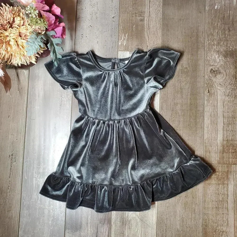 Old Navy Gray Velvet Toddler Girls Dress Size 12-18 Months